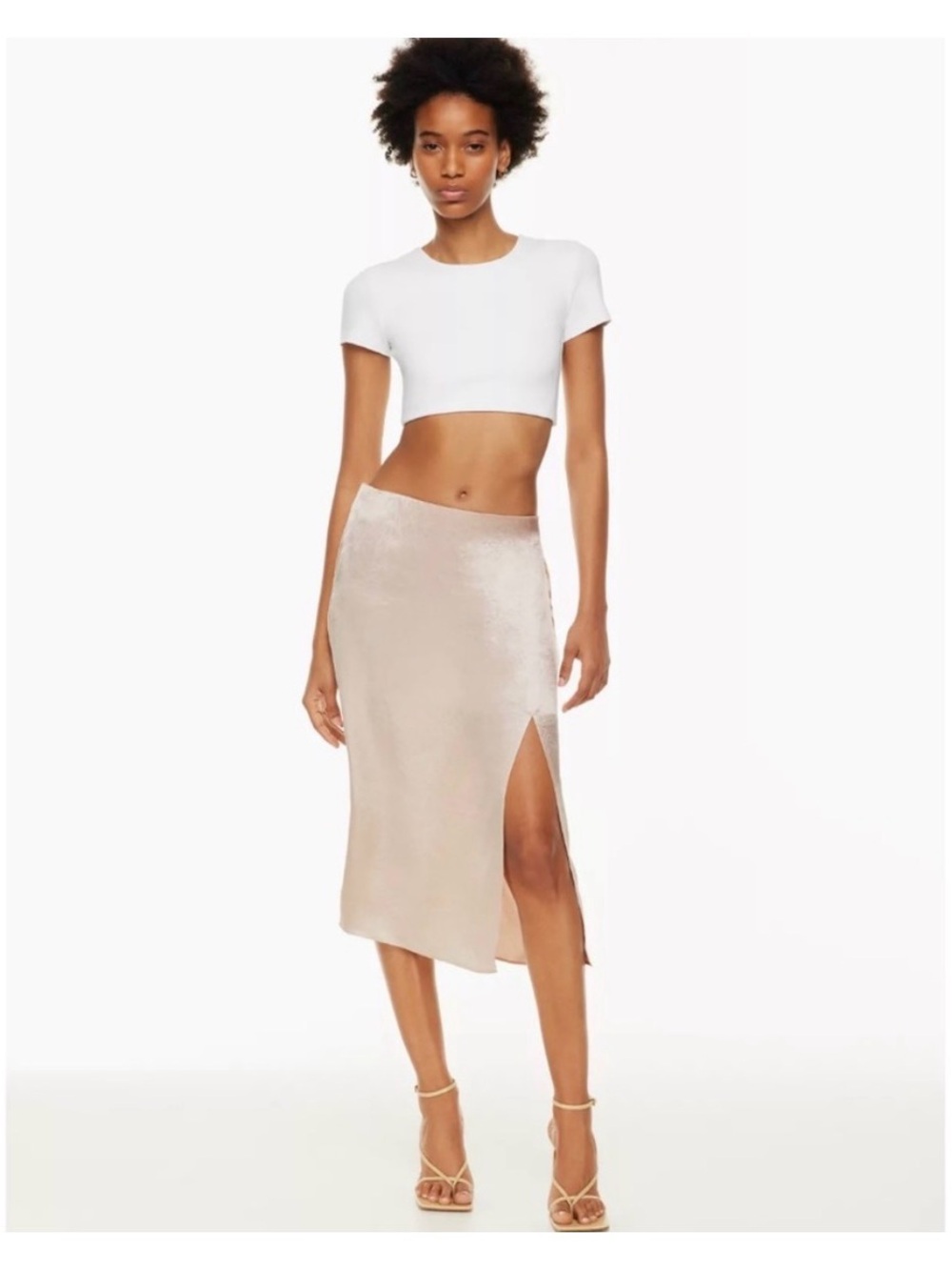 Babaton slip slit midi skirt 6 Denude (champagne)